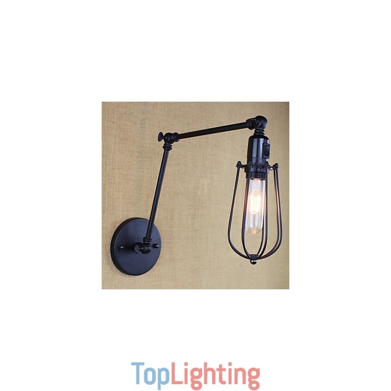 Style Bed Hotel Eestaurant Project Iron Arm Double Retro Vintage Black Belt Wall Lamp Switch