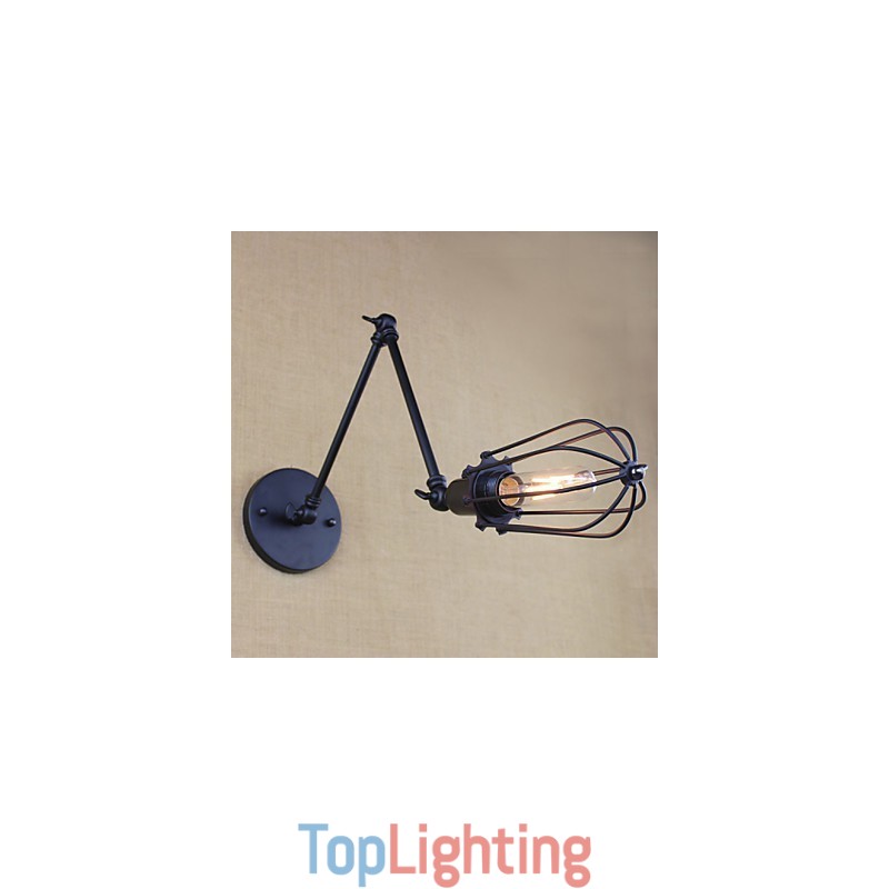Style Bed Hotel Eestaurant Project Iron Arm Double Retro Vintage Black Belt Wall Lamp Switch