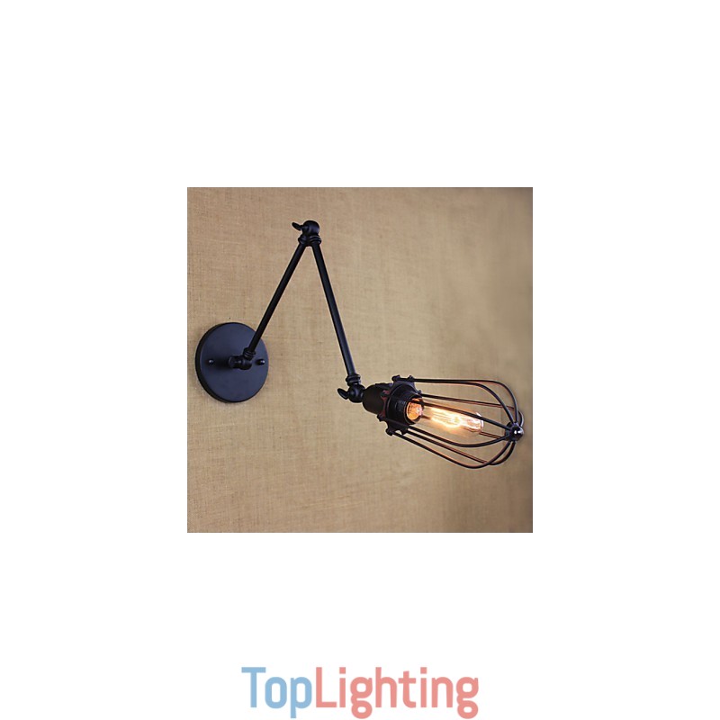 Style Bed Hotel Eestaurant Project Iron Arm Double Retro Vintage Black Belt Wall Lamp Switch