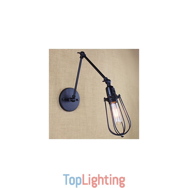 Style Bed Hotel Eestaurant Project Iron Arm Double Retro Vintage Black Belt Wall Lamp Switch