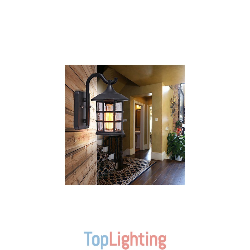 Antique Rustic Iron Waterproof Outdoor Wall Lamp Vintage Lantern Light Rusty Matte black Corridor Hallway Wall Sconce
