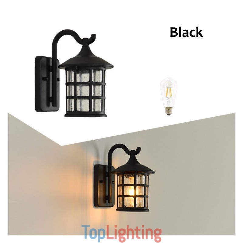 Antique Rustic Iron Waterproof Outdoor Wall Lamp Vintage Lantern Light Rusty Matte black Corridor Hallway Wall Sconce