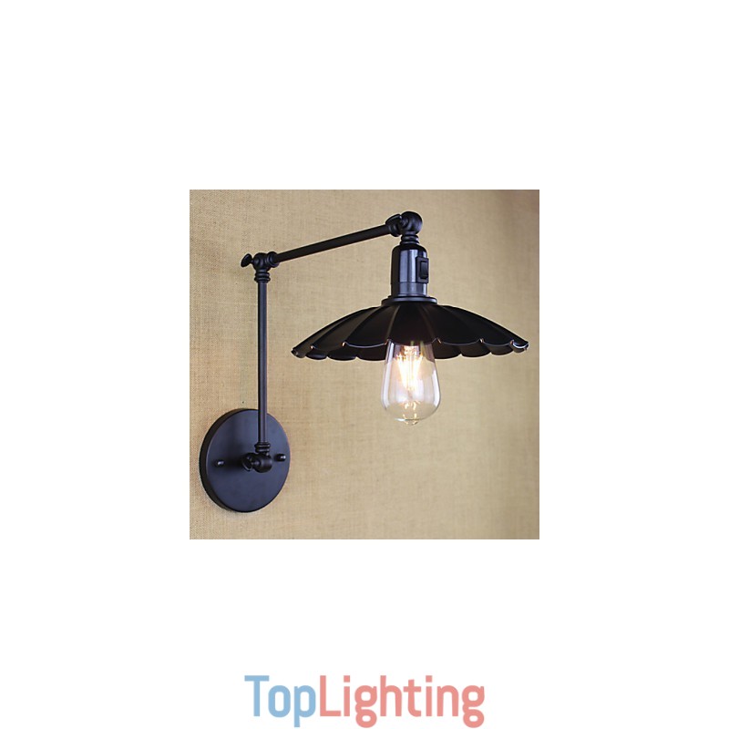 Bedroom Bedside Lamp Hotel Engineering Restaurant Retro Matte Black Belt Long Arm Double Switch Wall