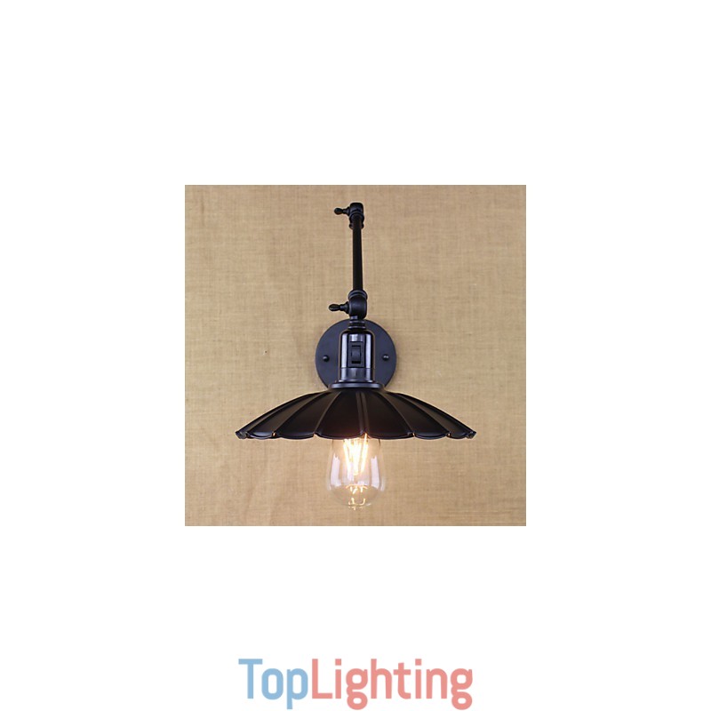 Bedroom Bedside Lamp Hotel Engineering Restaurant Retro Matte Black Belt Long Arm Double Switch Wall