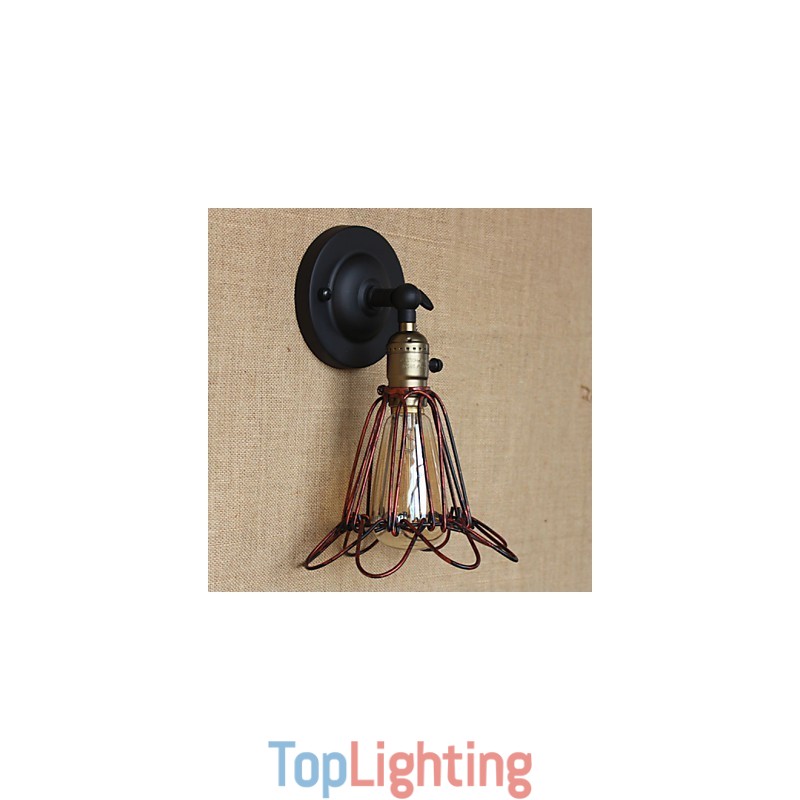 American Industrial Style Fence Iron Net Red Bronze Decorative Wall Sconce