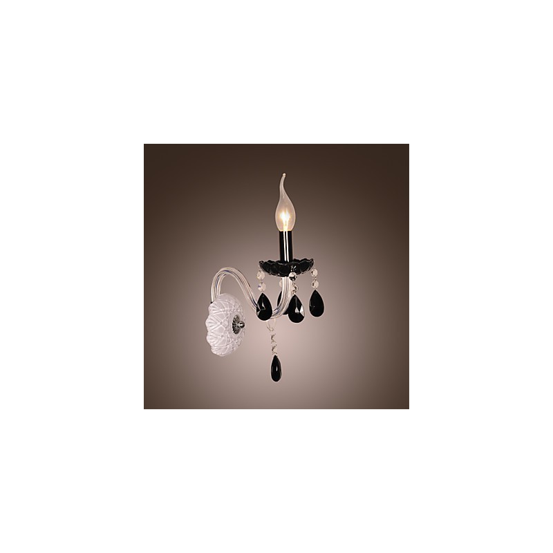 Black Crystal Wall Light with Candle Bulb
