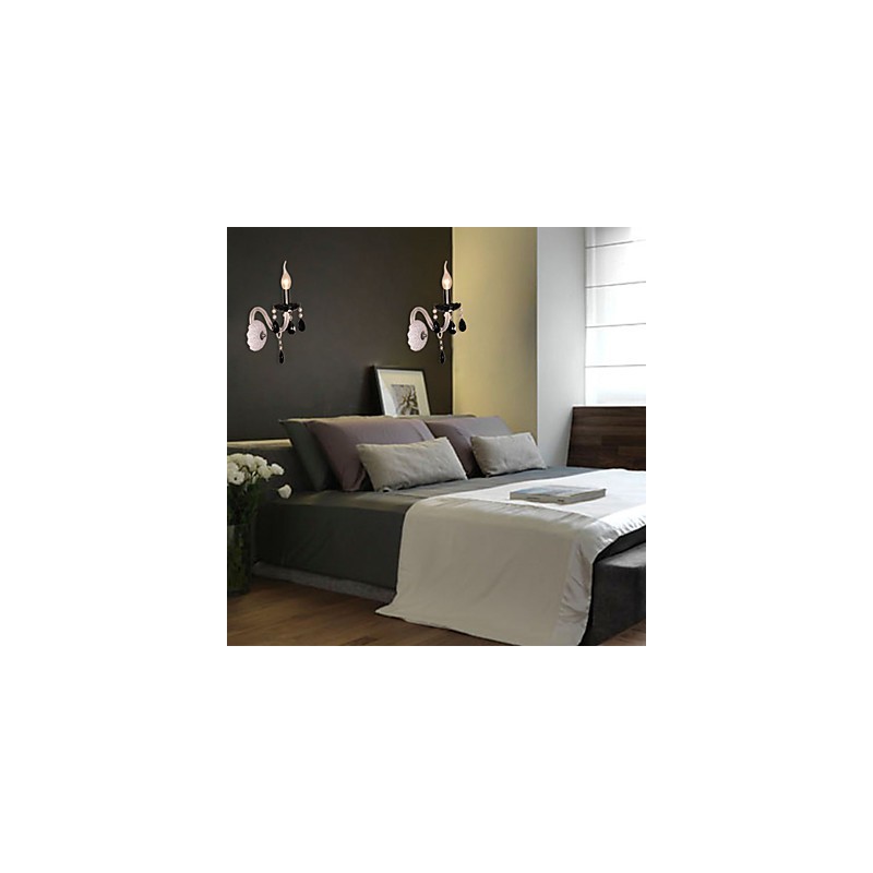 Black Crystal Wall Light with Candle Bulb