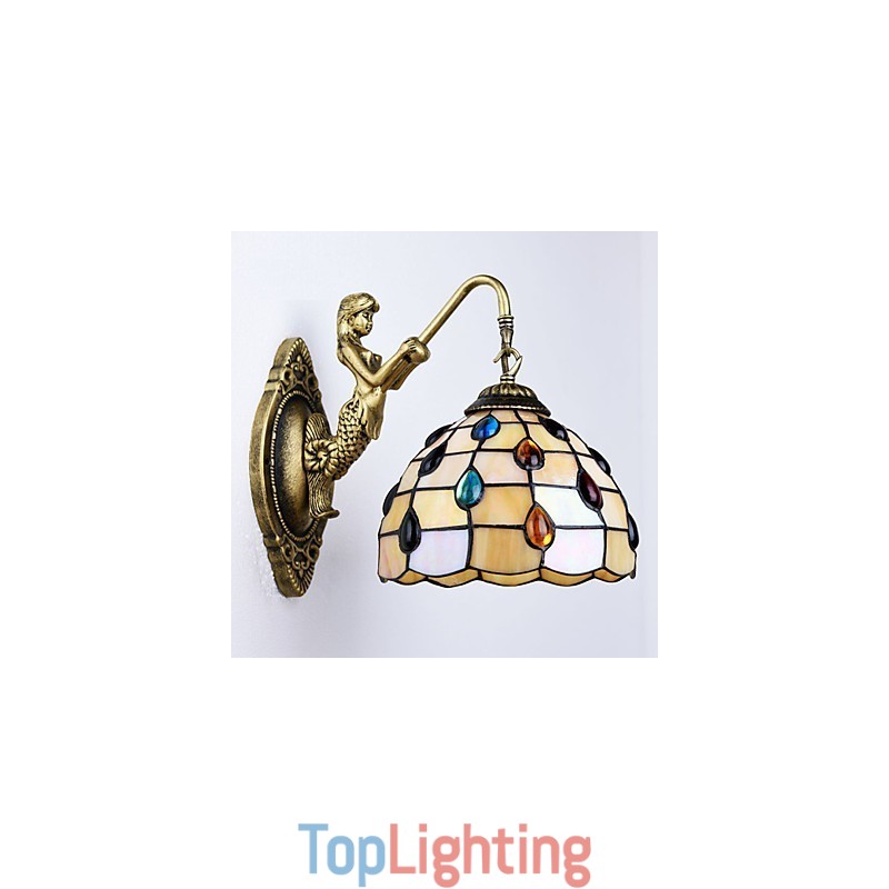European Mediterranean Contracted Rural Creative Wrought Iron Wall Lamp Glass Lights