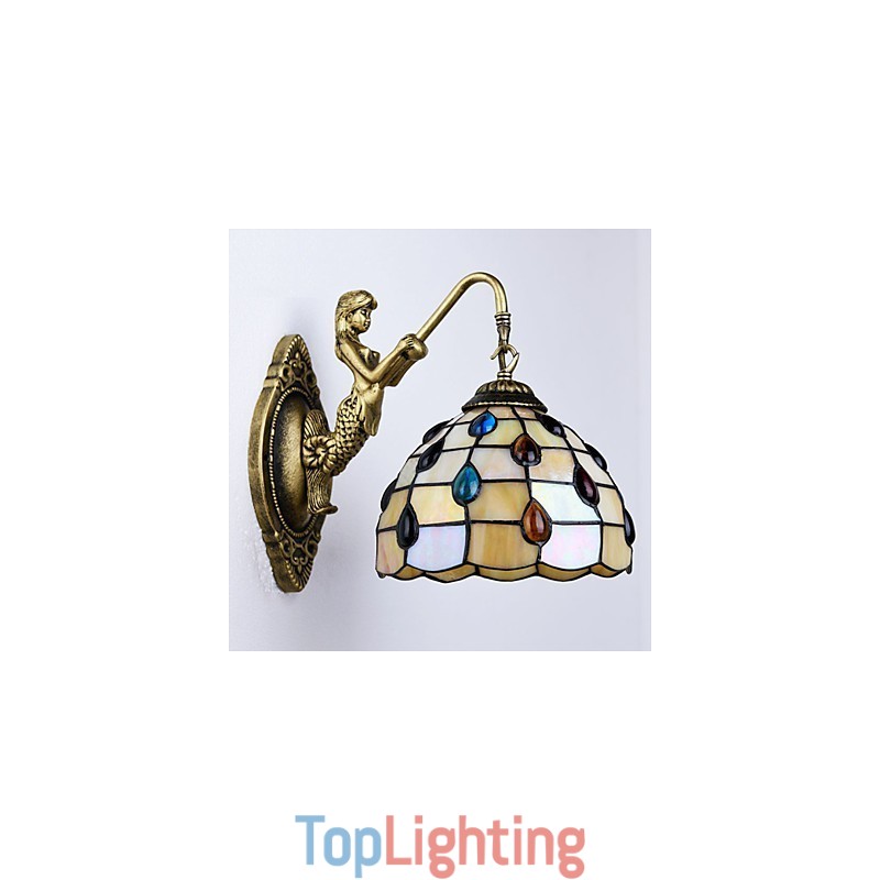 European Mediterranean Contracted Rural Creative Wrought Iron Wall Lamp Glass Lights
