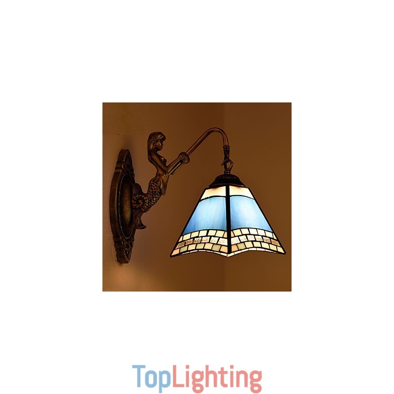 European Mediterranean Contracted Rural Creative Wrought Iron Wall Lamp Glass Lights