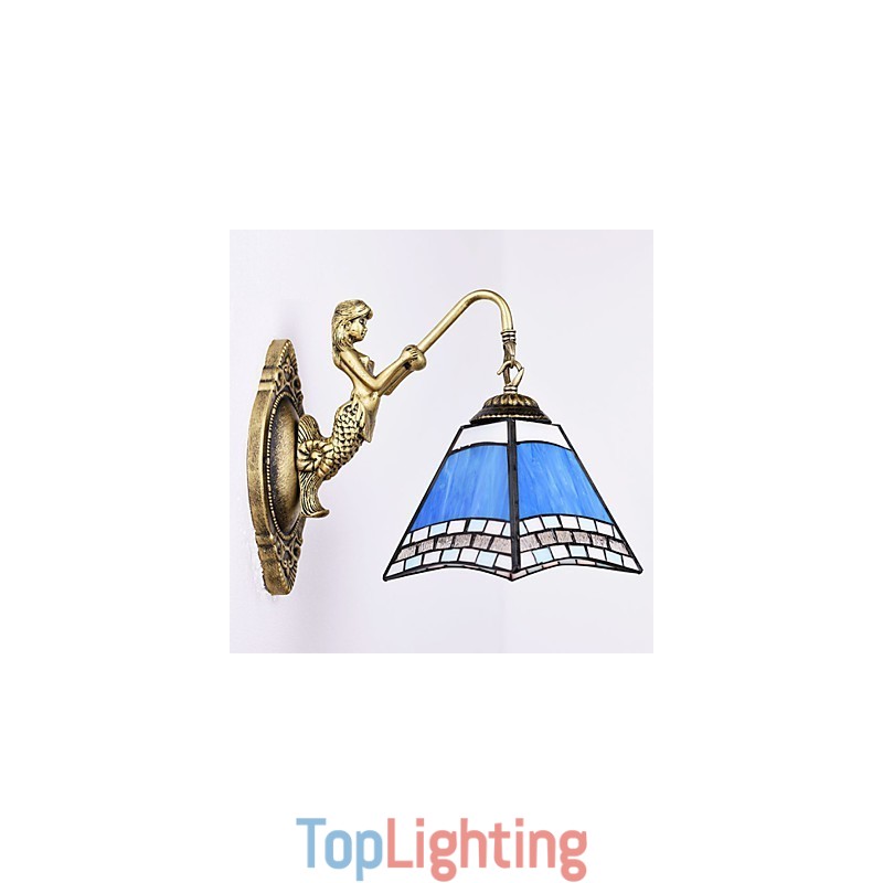European Mediterranean Contracted Rural Creative Wrought Iron Wall Lamp Glass Lights