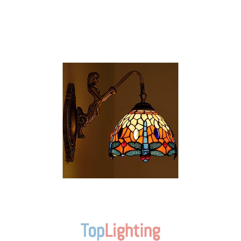 European Contracted Rural Creative Wrought Iron Wall Lamp Glass Lights