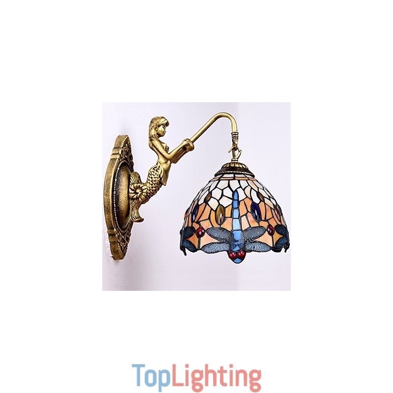 European Contracted Rural Creative Wrought Iron Wall Lamp Glass Lights