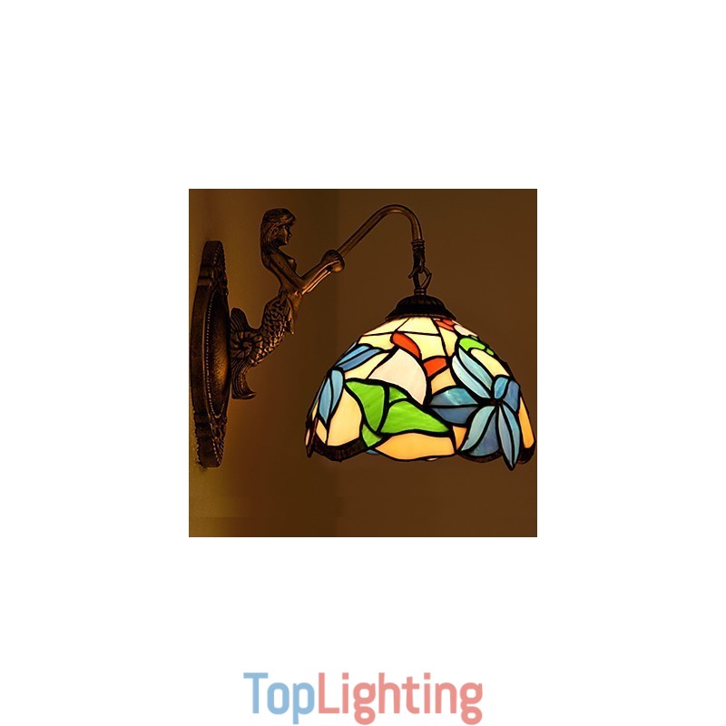 European Contracted Rural Creative Wrought Iron Wall Lamp Glass Lights