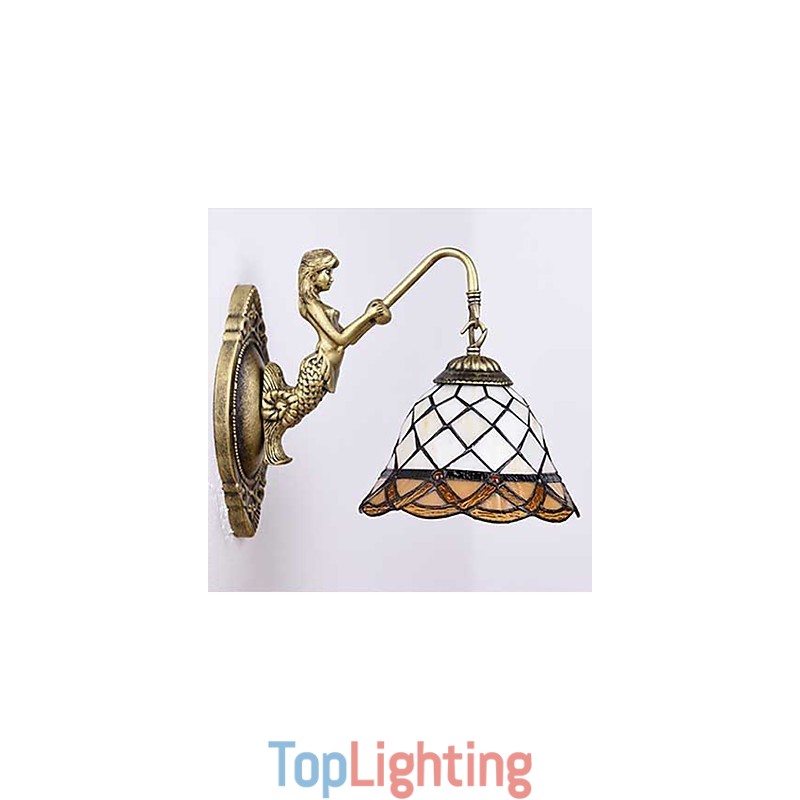European Contracted Rural Creative Wrought Iron Wall Lamp Glass Lights