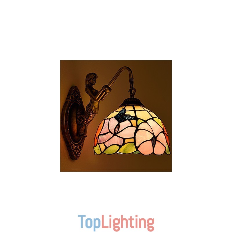 European Contracted Rural Creative Wrought Iron Wall Lamp Glass Lights