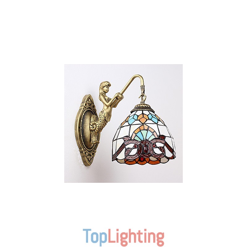 European Contracted Rural Creative Wrought Iron Wall Lamp Glass Lights