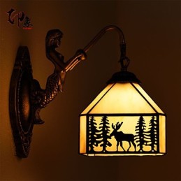 Christmas Deer European Contracted Rural Creative Wrought Iron Wall Lamp Glass Lights