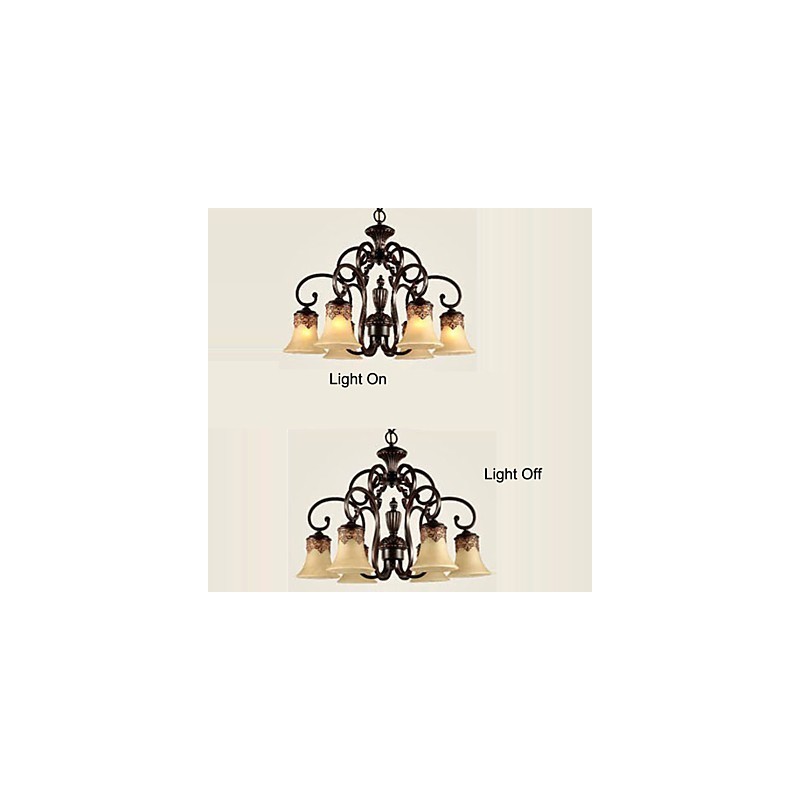 Chandelier Pendant Light 6 Lights Lampshade Down Vintage Country Metal+Glass