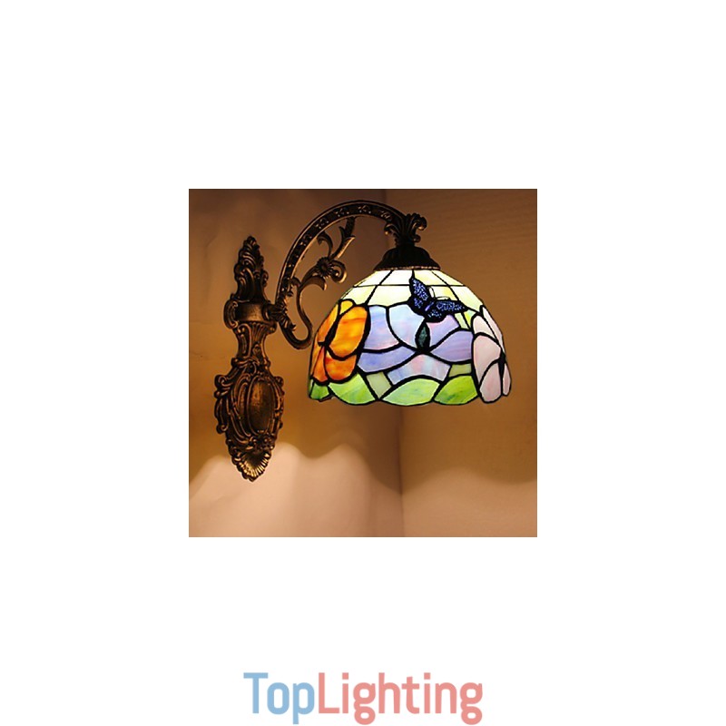 European Mediterranean Contracted Rural Creative Wrought Iron Wall Lamp Glass Lights