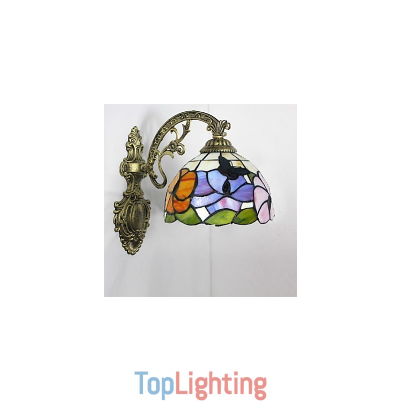 European Mediterranean Contracted Rural Creative Wrought Iron Wall Lamp Glass Lights