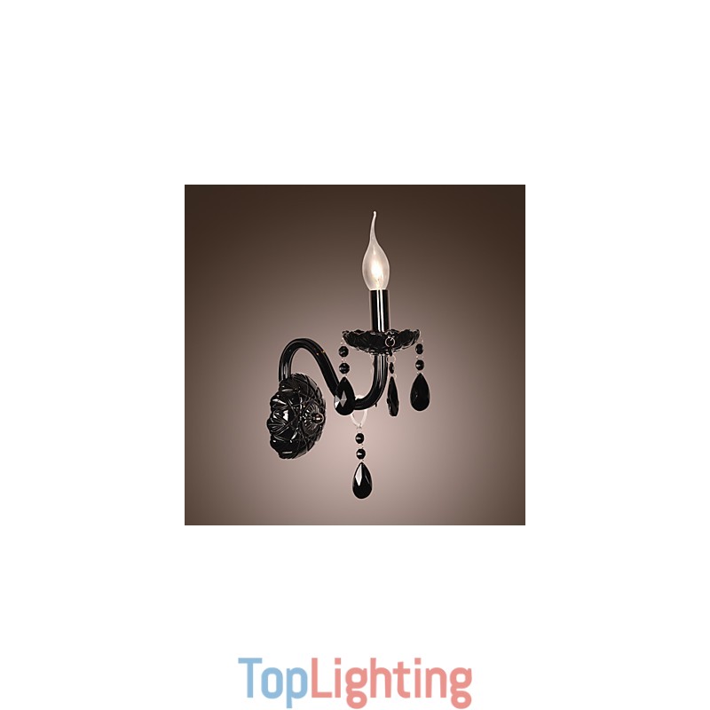 Black Crystal Wall Light with Candle Bulb