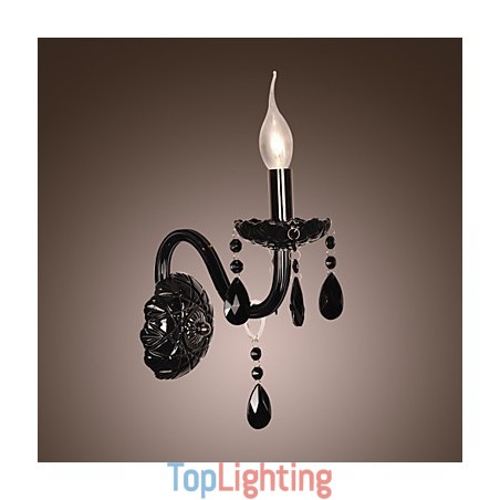 Black Crystal Wall Light with Candle Bulb Black Crystal Wall Light with Candle Bulb
