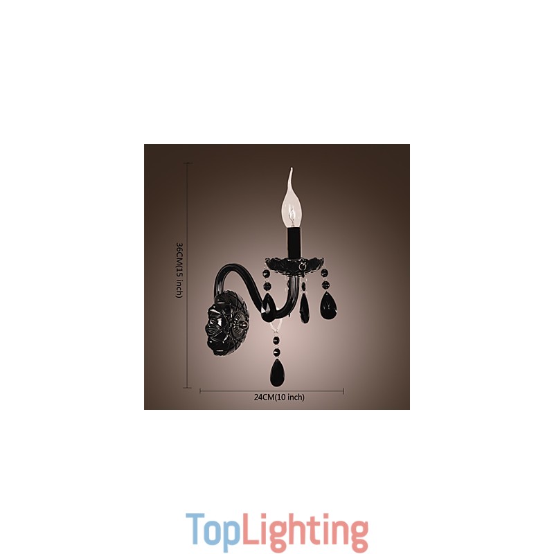 Black Crystal Wall Light with Candle Bulb