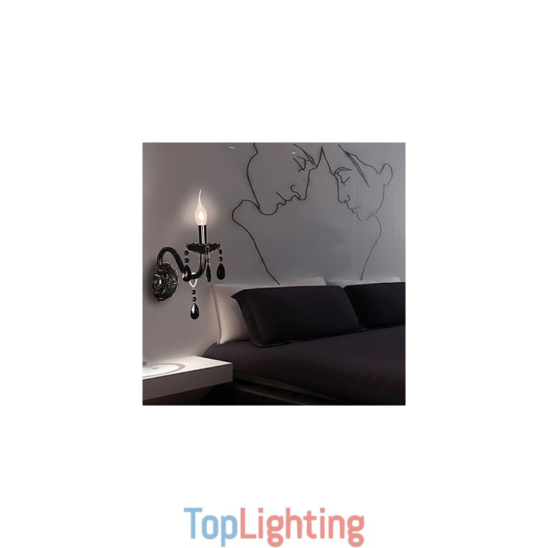 Black Crystal Wall Light with Candle Bulb