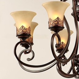 Chandelier Pendant Light 6 Lights Lampshade Down Vintage Country Metal+Glass