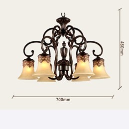 Chandelier Pendant Light 6 Lights Lampshade Down Vintage Country Metal+Glass