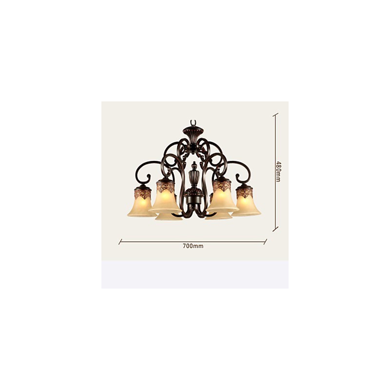 Chandelier Pendant Light 6 Lights Lampshade Down Vintage Country Metal+Glass