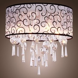 Modern Contemporary Drum Crystal Electroplated Metal Flush Mount