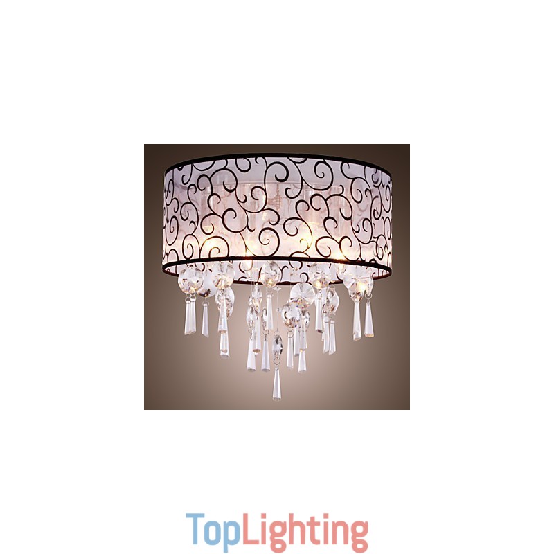 Modern Contemporary Drum Crystal Electroplated Metal Flush Mount