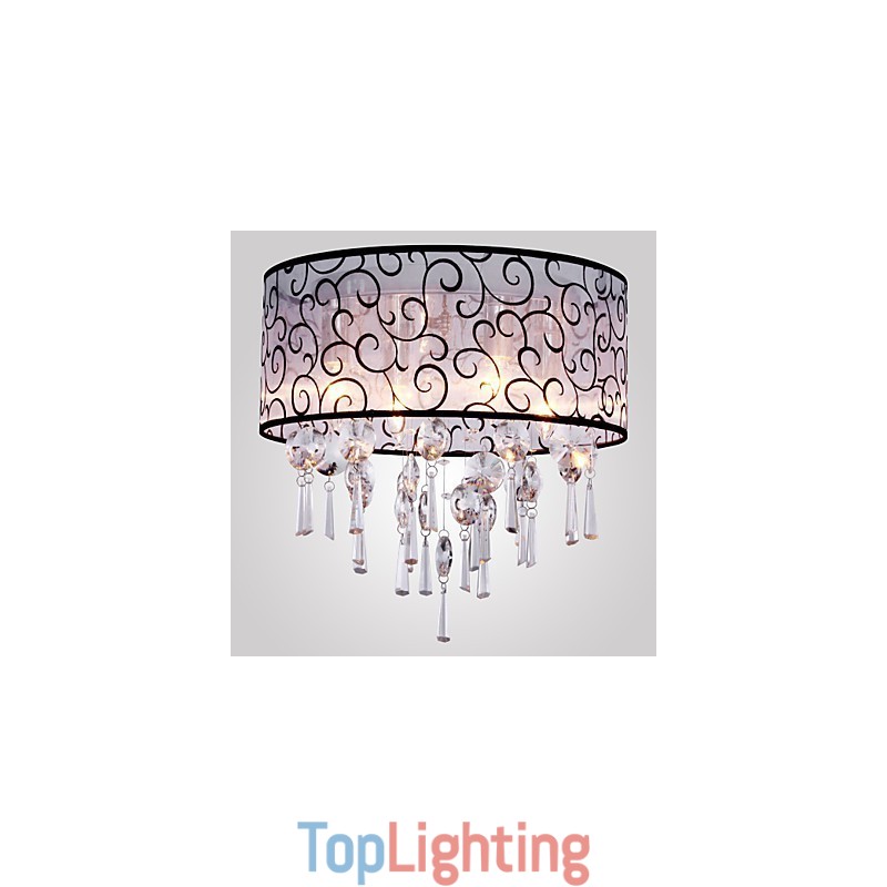 Modern Contemporary Drum Crystal Electroplated Metal Flush Mount