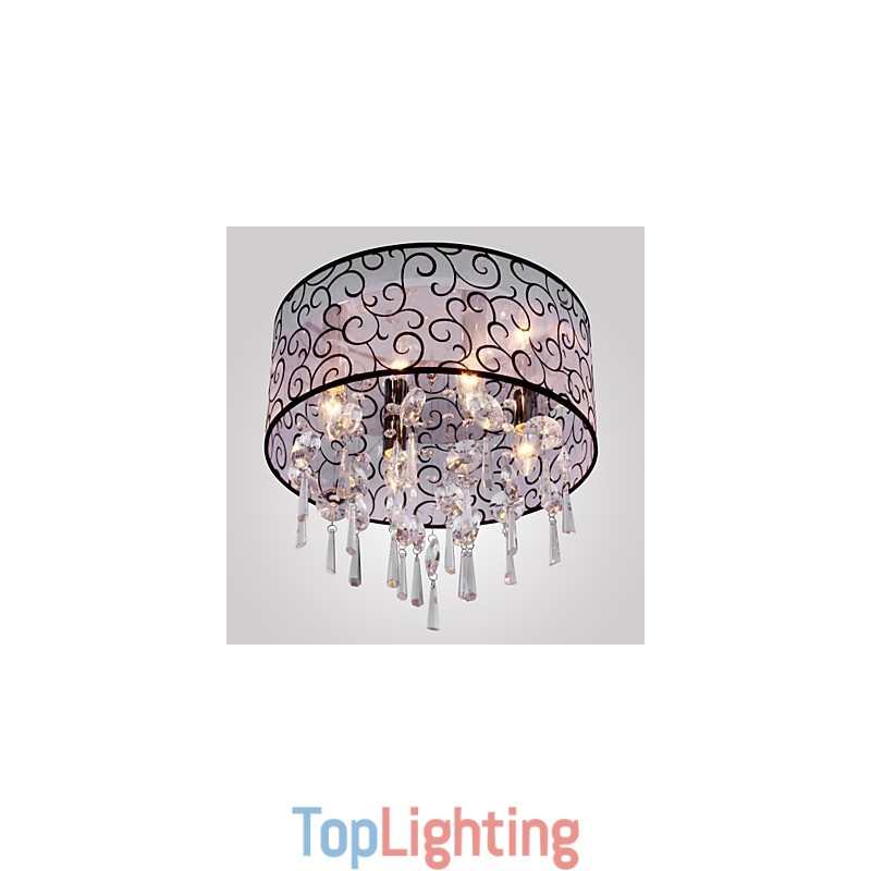 Modern Contemporary Drum Crystal Electroplated Metal Flush Mount