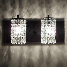 Modern Wall Light with Crystal Pendants and 2 Lights in Polished Chrome