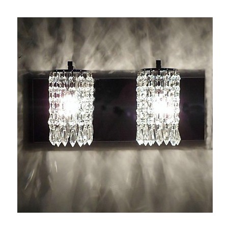 Modern Wall Light with Crystal Pendants and 2 Lights in Polished Chrome Modern Wall Light with Crystal Pendants and 2 Lights in Polished Chrome