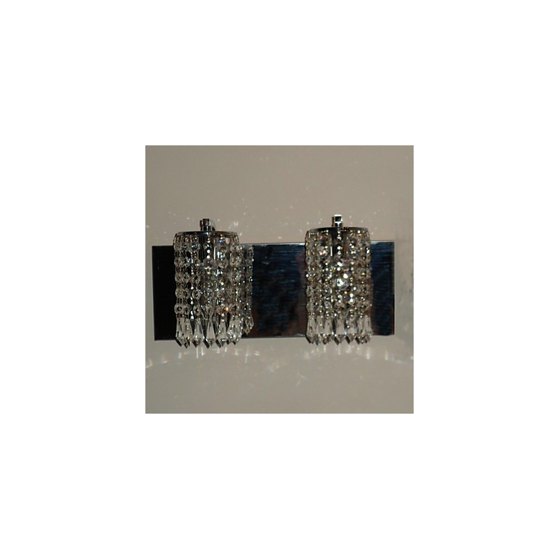 Modern Wall Light with Crystal Pendants and 2 Lights in Polished Chrome