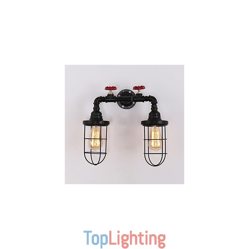 Vintage Industrial Pipe Wall Lights Black Creative Lights Restaurant Cafe Bar Decoration lighting With 2 Light Painted Finish