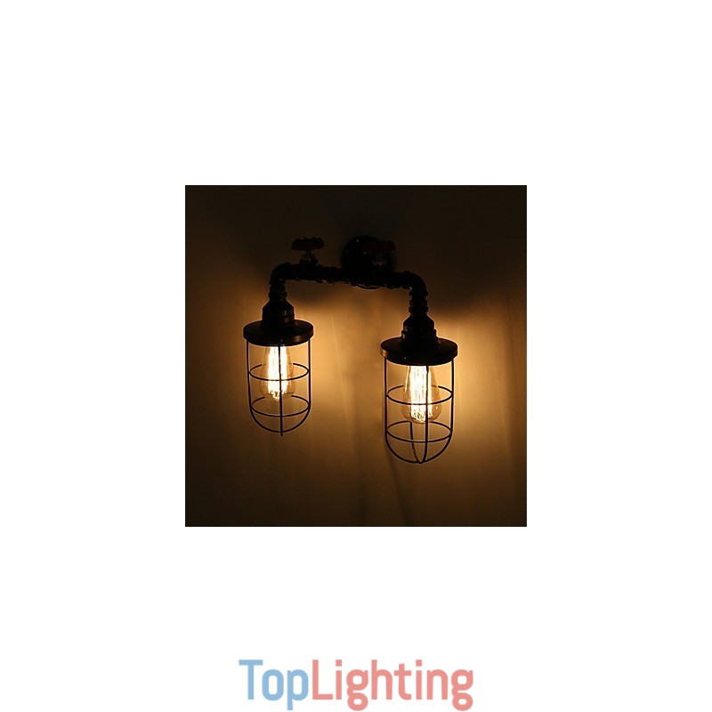 Vintage Industrial Pipe Wall Lights Black Creative Lights Restaurant Cafe Bar Decoration lighting With 2 Light Painted Finish