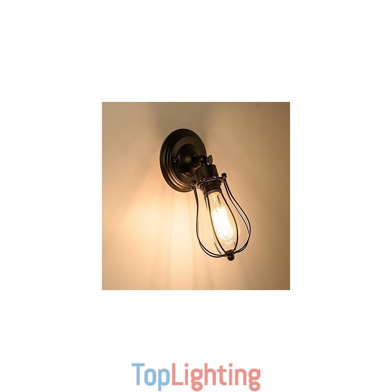Vintage Wall Light Industrial Wall Sconce Black Metal Wire Caged Wall Light