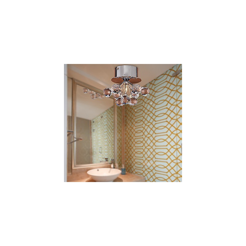 Modern Contemporary Crystal Mini Style Chrome Metal Flush Mount