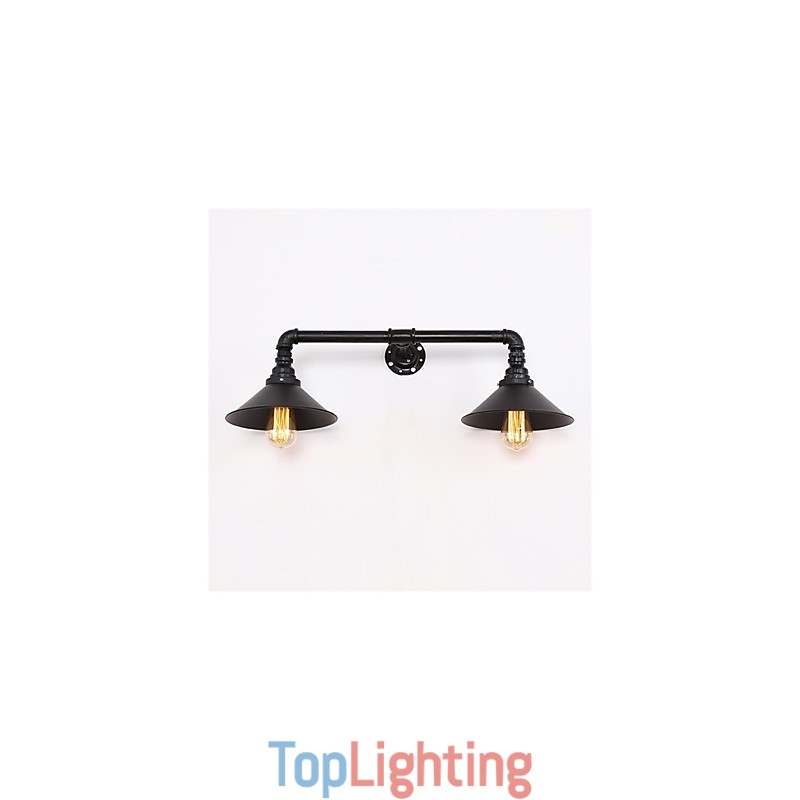Vintage Industrial Pipe Wall Lights Black Metal Shade Restaurant Cafe Bar Decoration lighting With 2 Light Painted Finish