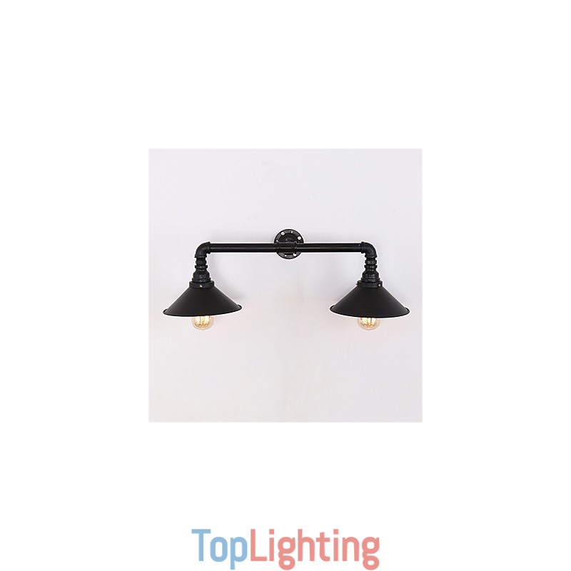 Vintage Industrial Pipe Wall Lights Black Metal Shade Restaurant Cafe Bar Decoration lighting With 2 Light Painted Finish