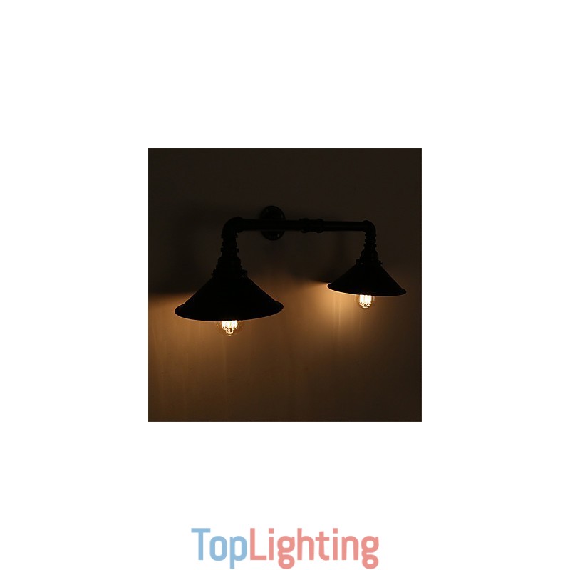 Vintage Industrial Pipe Wall Lights Black Metal Shade Restaurant Cafe Bar Decoration lighting With 2 Light Painted Finish