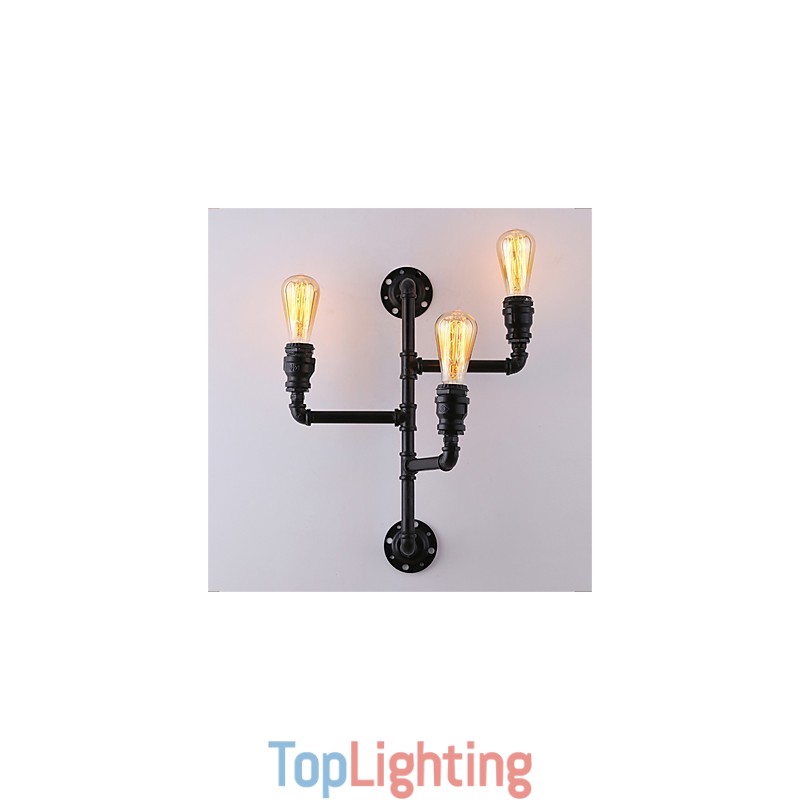 Vintage Industrial Pipe Wall Lights Black Creative Lights Restaurant Cafe Bar Decoration lighting With 3 Light Painted Finish