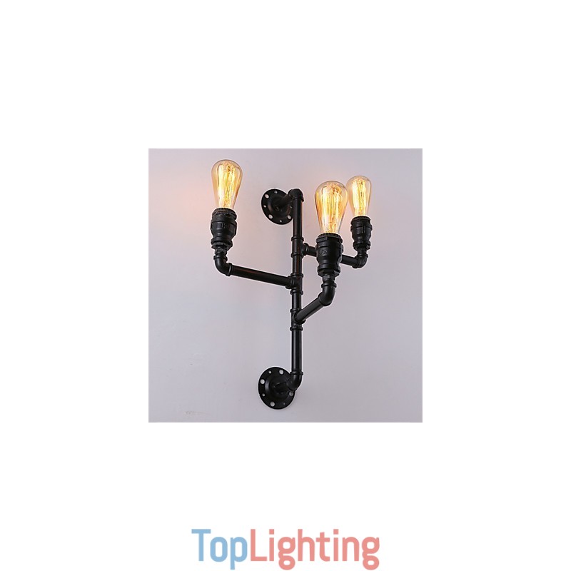Vintage Industrial Pipe Wall Lights Black Creative Lights Restaurant Cafe Bar Decoration lighting With 3 Light Painted Finish