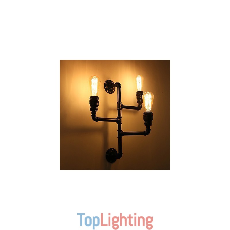 Vintage Industrial Pipe Wall Lights Black Creative Lights Restaurant Cafe Bar Decoration lighting With 3 Light Painted Finish