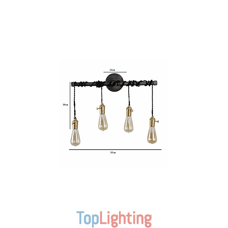 Vintage Industrial Pipe Wall Lights With switch Creative Lights Restaurant Cafe Bar Decoration lighting With 4 Light Painted Finish